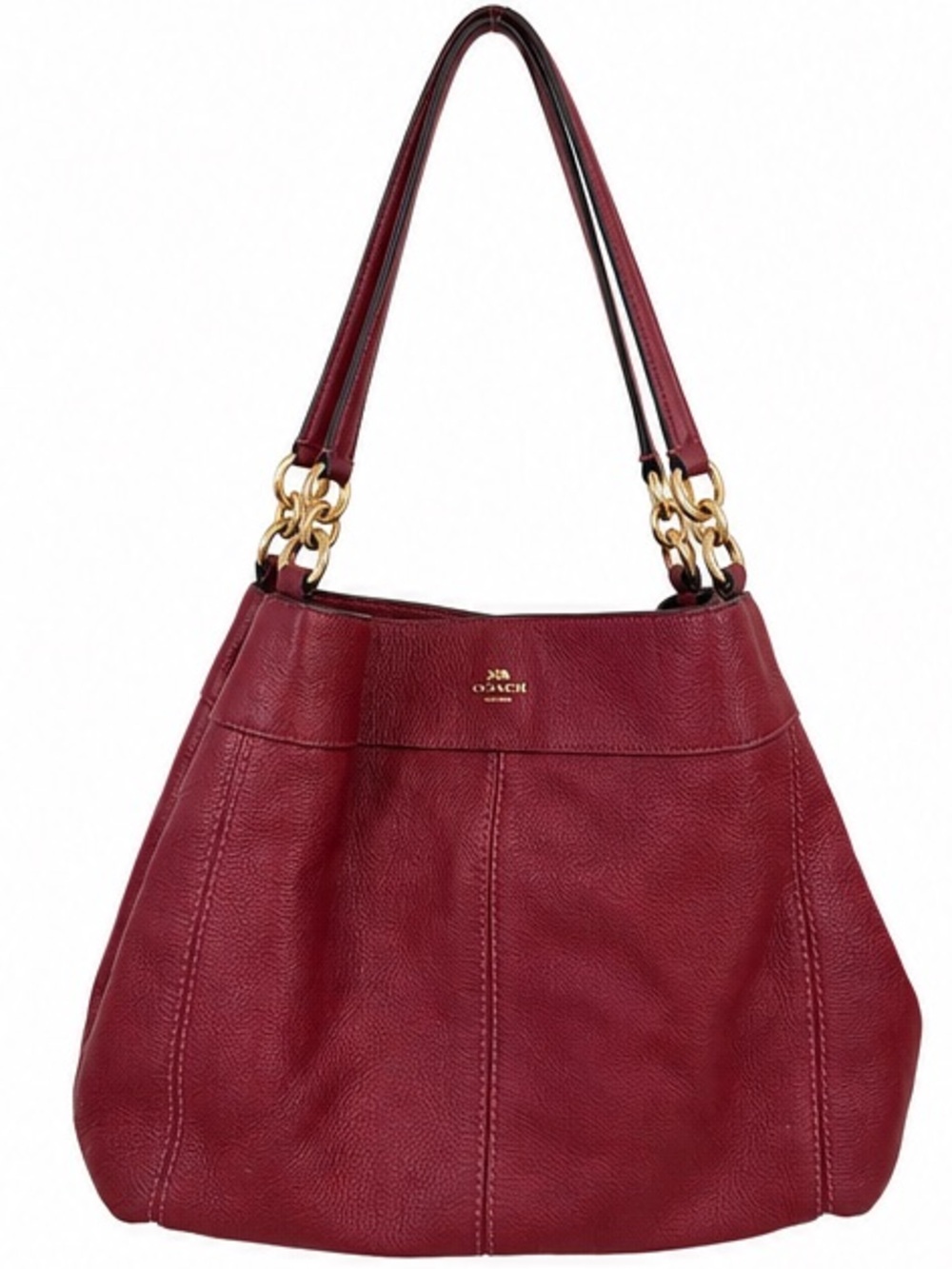 Coach Lexy Pebbled Leather Shoulder Bag Burgundy Gold Hardware F28997